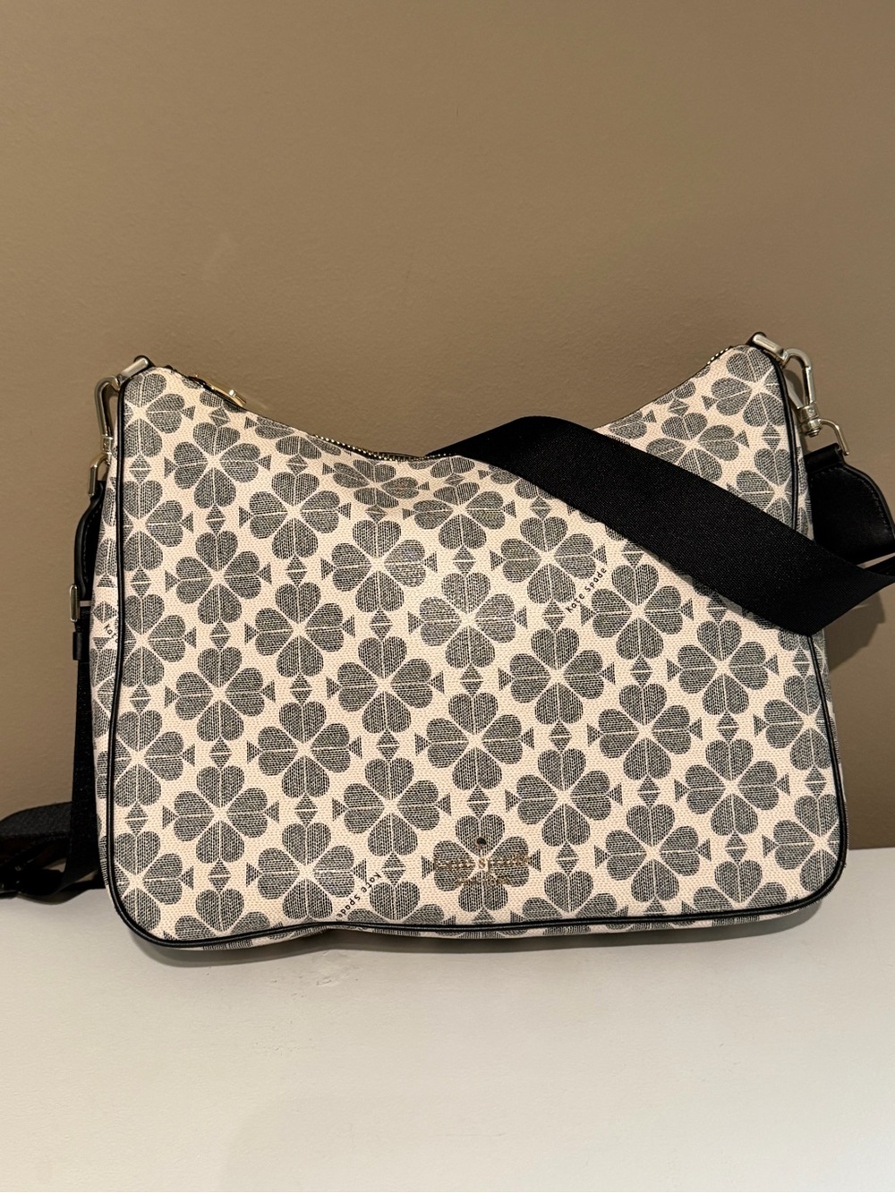 Gray Floral Canvas Crossbody Bag - Unbranded